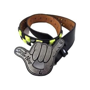 Pyramid Yellow & Black Stud 90's Punk Belt W/ Sector 9 Belt Buckle 1 1/2" Wide